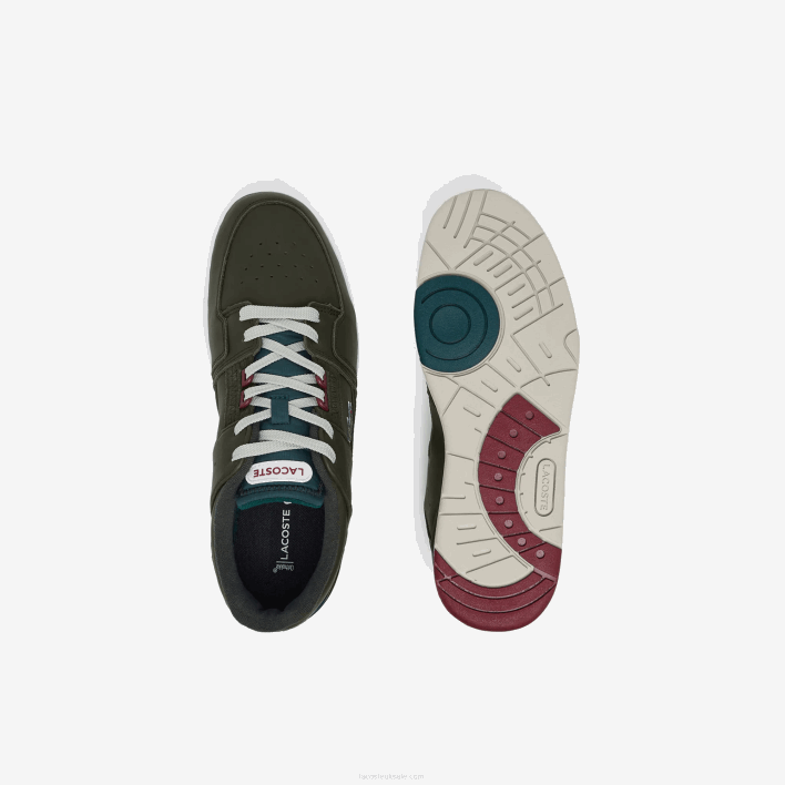 Lacoste Court Cage Leather Color Contrast Sneakers 646T1705 Khaki & White 255 Men