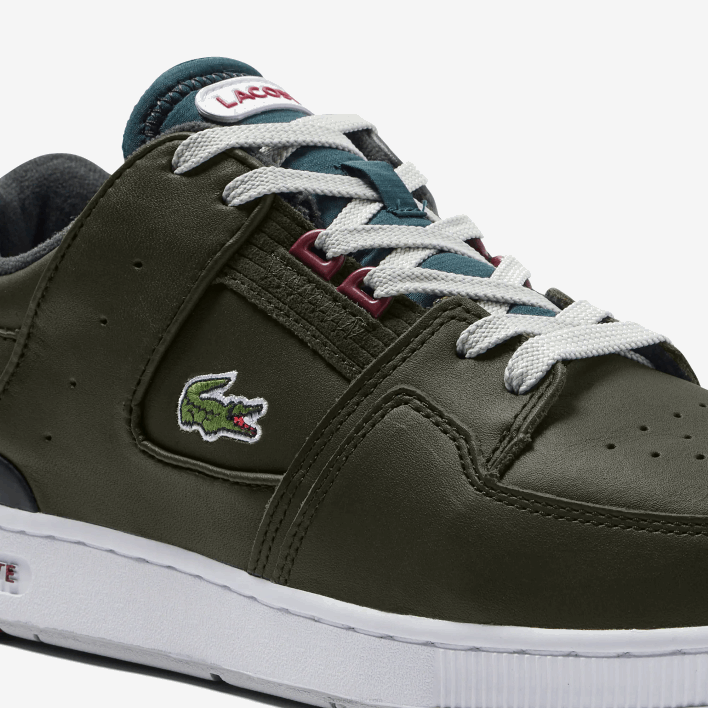 Lacoste Court Cage Leather Color Contrast Sneakers 646T1705 Khaki & White 255 Men