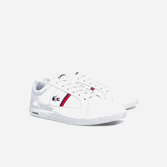 Lacoste Europa Tricolore Leather and Synthetic Sneakers 646T1876 White/Navy & Red 407 Men