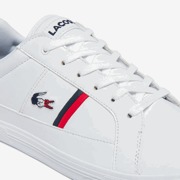 Lacoste Europa Tricolore Leather and Synthetic Sneakers 646T1876 White/Navy & Red 407 Men