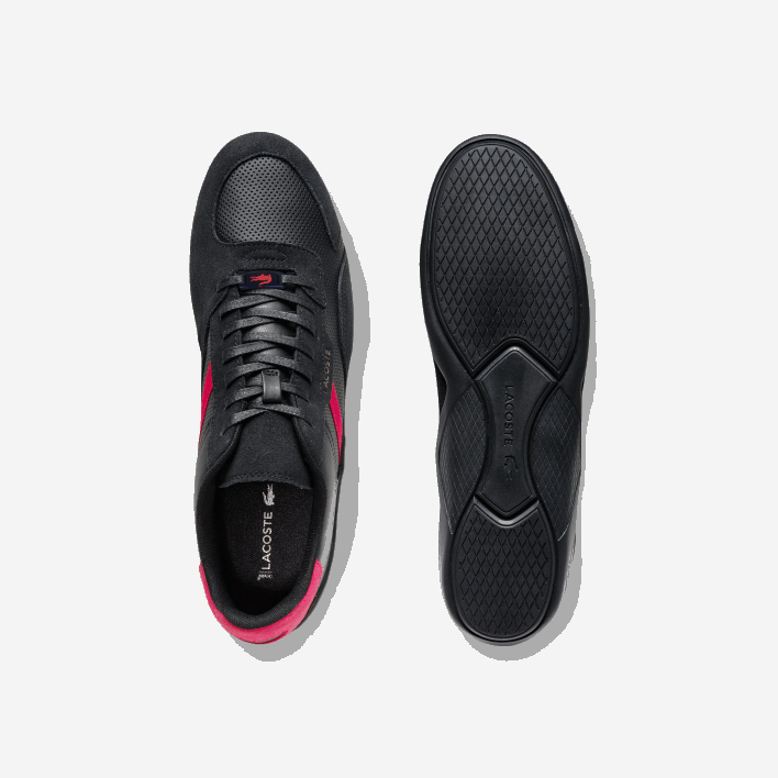 Lacoste Hapona Leather Synthetic Sneakers 646T1869 Black Red 1B5 Men