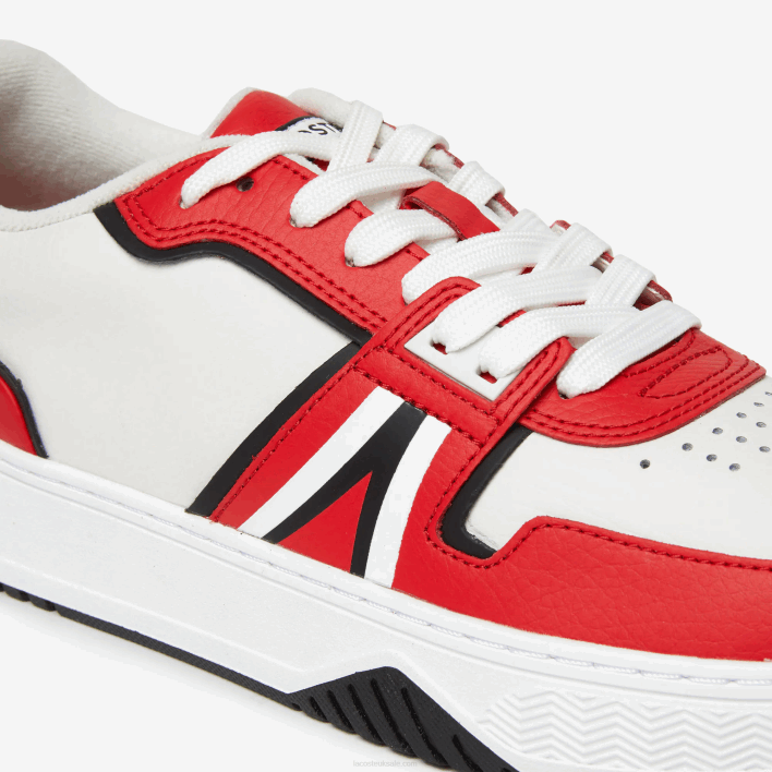 Lacoste L001 Leather Color Contrast Sneakers 646T1853 Red White 17K Men