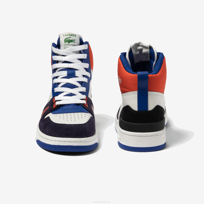 Lacoste L001 Mid Leather Colorblock Sneakers 646T1751 White & Navy 042 Men