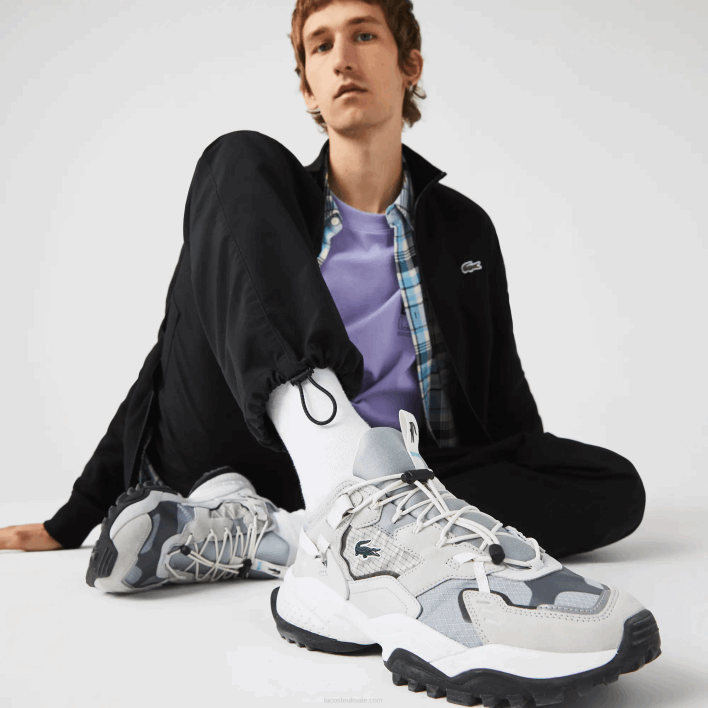 Lacoste L-Guard Breaker Textile and Suede Sneakers 646T1827 Light Grey & Black GB7 Men