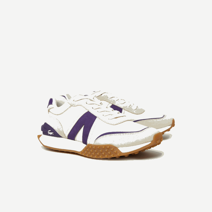 Lacoste L-Spin Deluxe Leather Color Contrast Sneakers 646T1789 Off White & Purple AJA Men