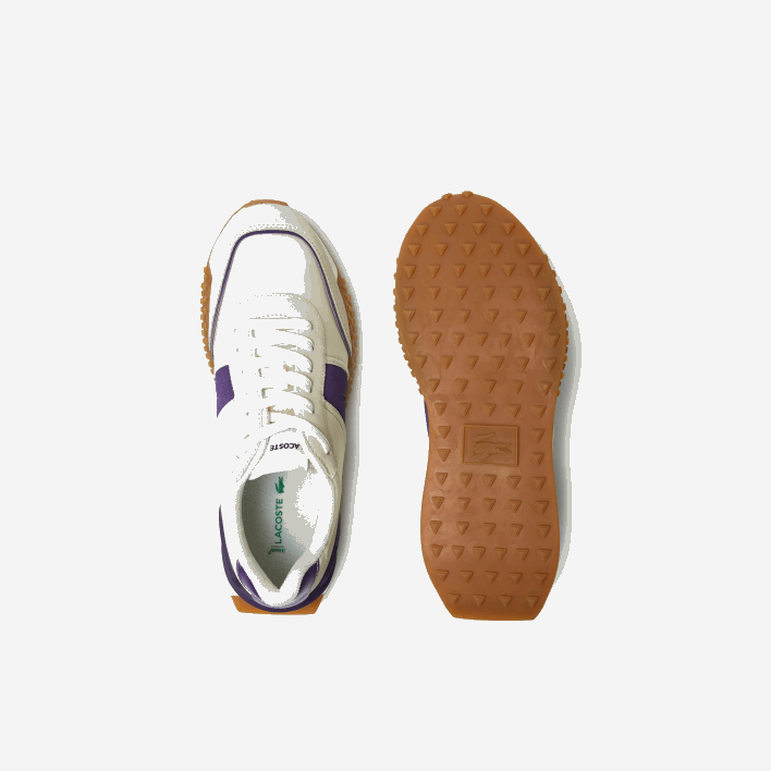 Lacoste L-Spin Deluxe Leather Color Contrast Sneakers 646T1789 Off White & Purple AJA Men