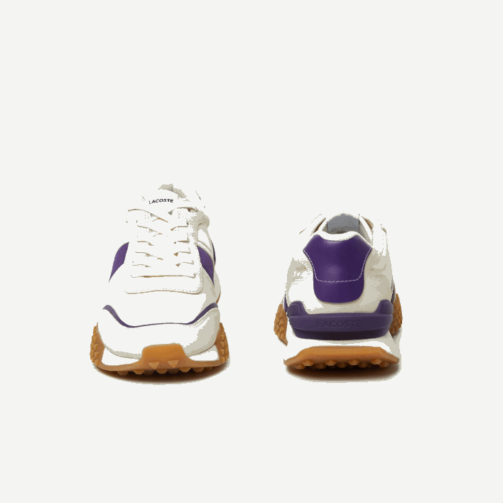 Lacoste L-Spin Deluxe Leather Color Contrast Sneakers 646T1789 Off White & Purple AJA Men