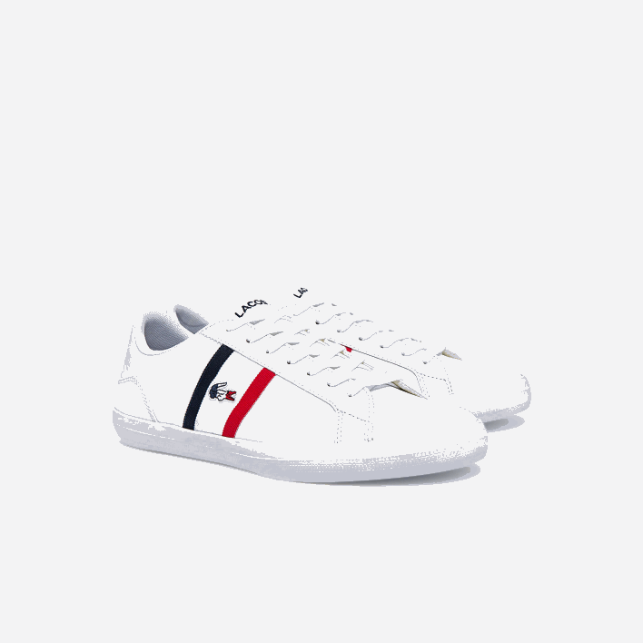 Lacoste Lerond Tricolore Leather and Synthetic Sneakers 646T1914 White/Navy & Red 407 Men