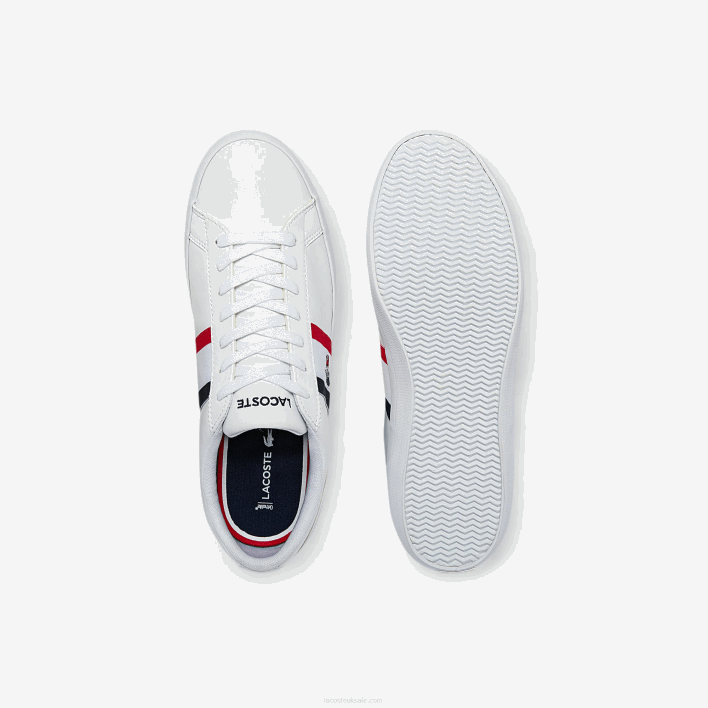 Lacoste Lerond Tricolore Leather and Synthetic Sneakers 646T1914 White/Navy & Red 407 Men