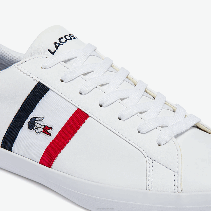 Lacoste Lerond Tricolore Leather and Synthetic Sneakers 646T1914 White/Navy & Red 407 Men
