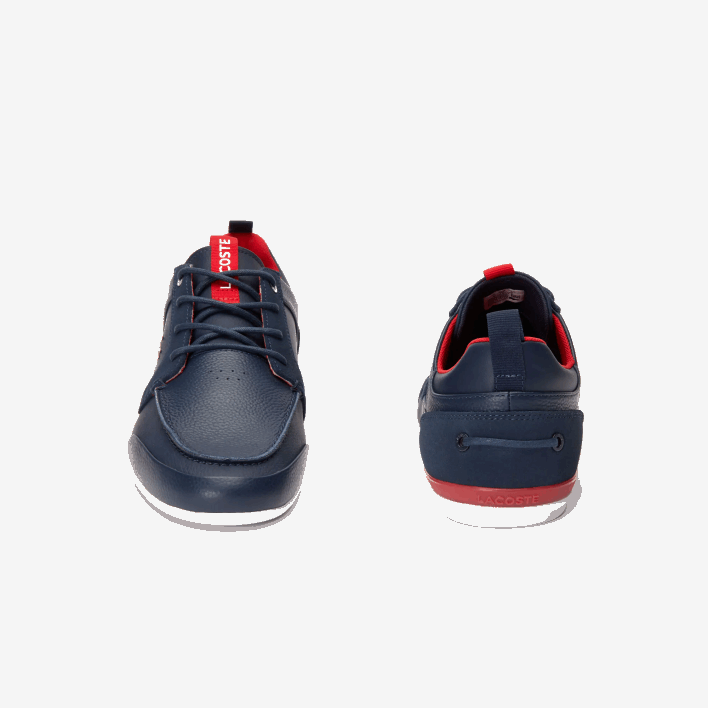 Lacoste Marina Leather Boat Shoes 646T1722 Navy Blue & Rouge 144 Men