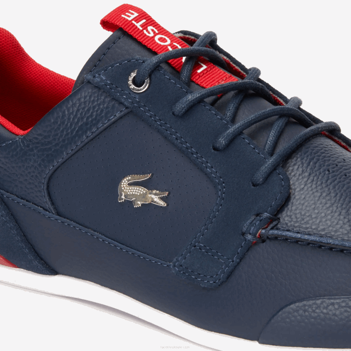 Lacoste Marina Leather Boat Shoes 646T1722 Navy Blue & Rouge 144 Men