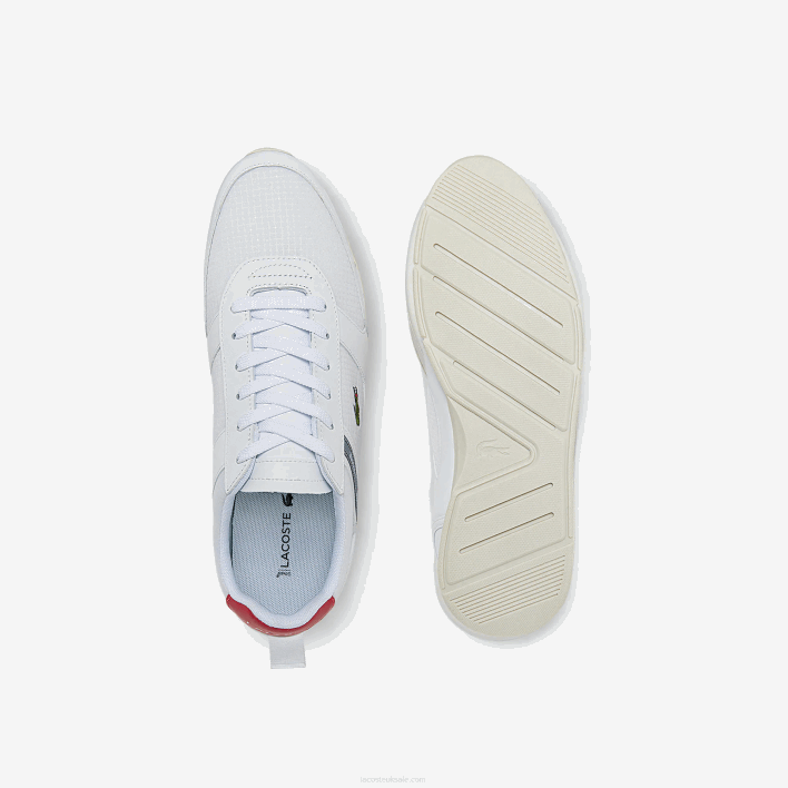 Lacoste Menerva Sport Textile and Leather Accent Sneakers 646T1704 White & Red 286 Men