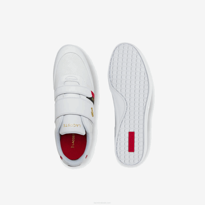 Lacoste Misano Strap Leather and Synthetic Sneakers 646T1878 White & Red 286 Men