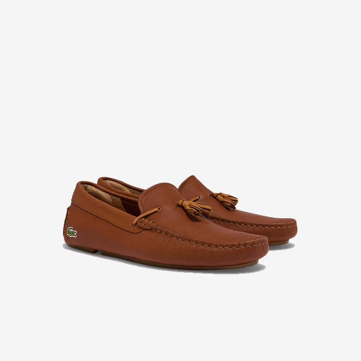 Lacoste Piloter Tassel Leather Debossed Driving Shoes 646T1843 Brown Gum 524 Men