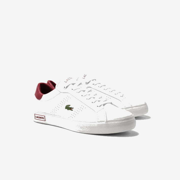 Lacoste Powercourt 2.0 Leather Heel Pop Sneakers 646T1741 White & Red 286 Men