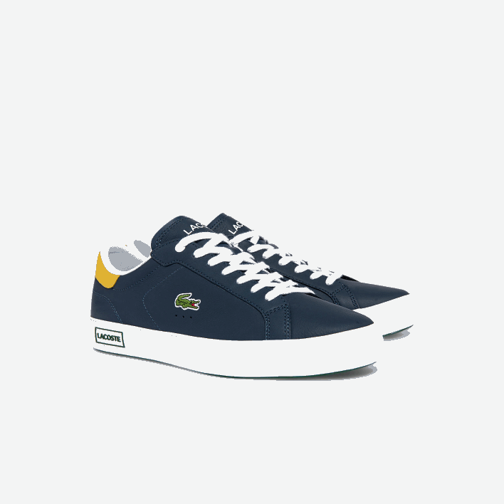 Lacoste Powercourt Leather Accent Sneakers 646T1884 Navy Yellow 2M3 Men