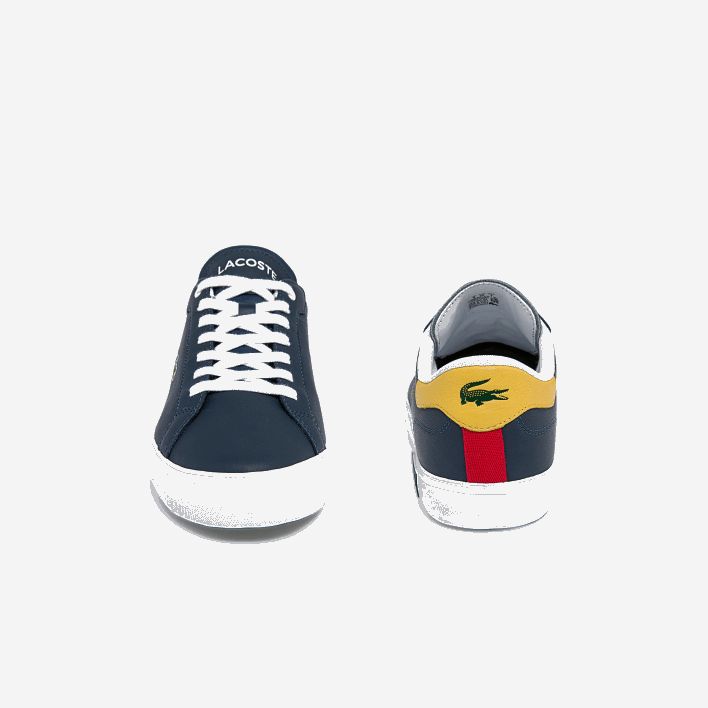 Lacoste Powercourt Leather Accent Sneakers 646T1884 Navy Yellow 2M3 Men