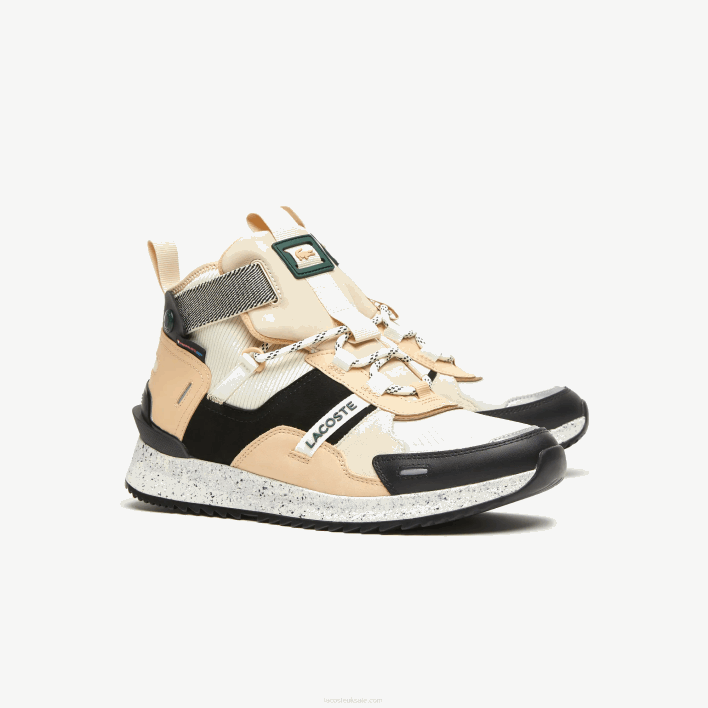 Lacoste Run Breaker Leather Color-Pop Outdoor Shoes 646T1792 Black & Off White 454 Men