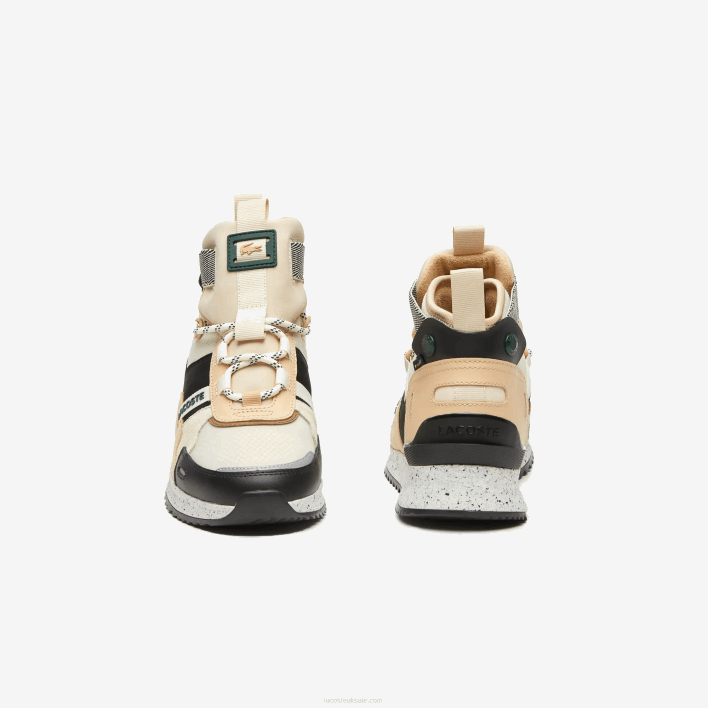 Lacoste Run Breaker Leather Color-Pop Outdoor Shoes 646T1792 Black & Off White 454 Men