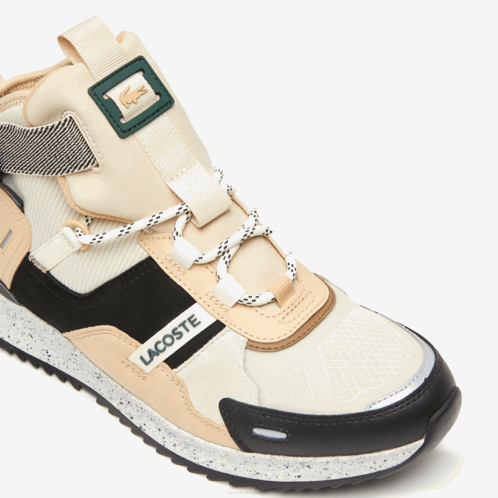 Lacoste Run Breaker Leather Color-Pop Outdoor Shoes 646T1792 Black & Off White 454 Men