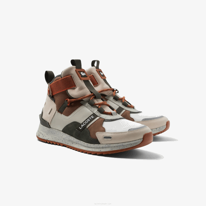 Lacoste Run Breaker Leather Color-Pop Outdoor Shoes 646T1793 Brown White 2C3 Men