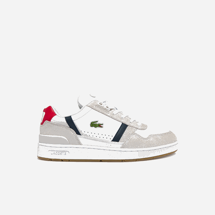 Lacoste T-Clip Tricolor Leather and Suede Sneakers 646T1836 White/Navy & Red 407 Men