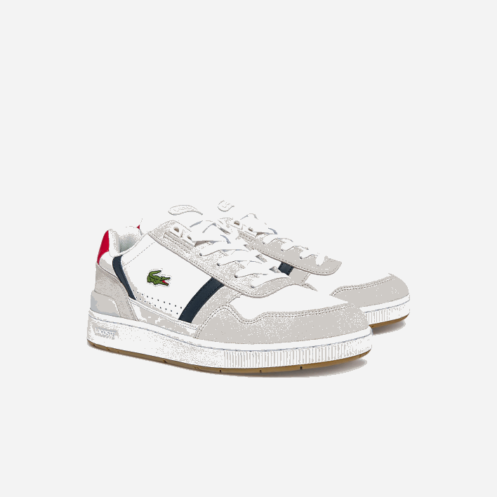 Lacoste T-Clip Tricolor Leather and Suede Sneakers 646T1836 White/Navy & Red 407 Men