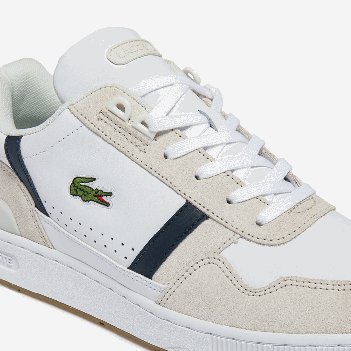 Lacoste T-Clip Tricolor Leather and Suede Sneakers 646T1836 White/Navy & Red 407 Men