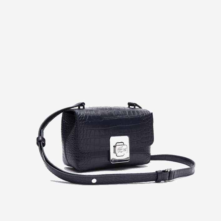 Lacoste Amelia Metal Clasp Embossed Leather Handbag 646T2832 Dark Sapphire B88 Women