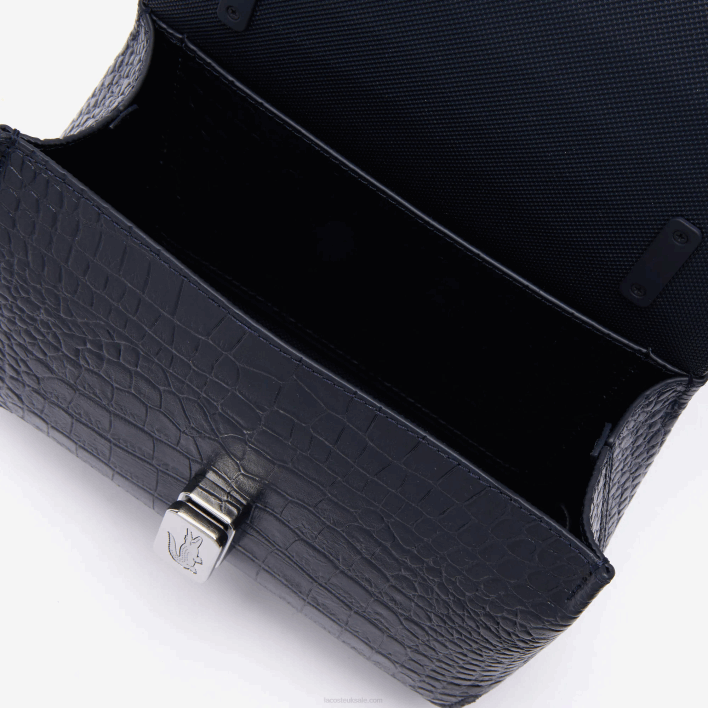 Lacoste Amelia Metal Clasp Embossed Leather Handbag 646T2832 Dark Sapphire B88 Women