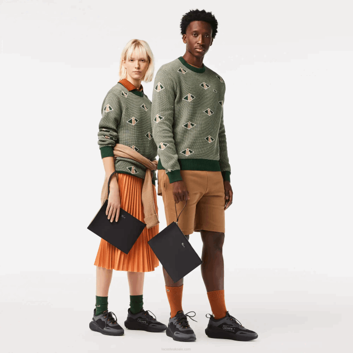 Lacoste Anna Coated Pique Canvas Zip Clutch 646T2817 Noir Krema A91 Women