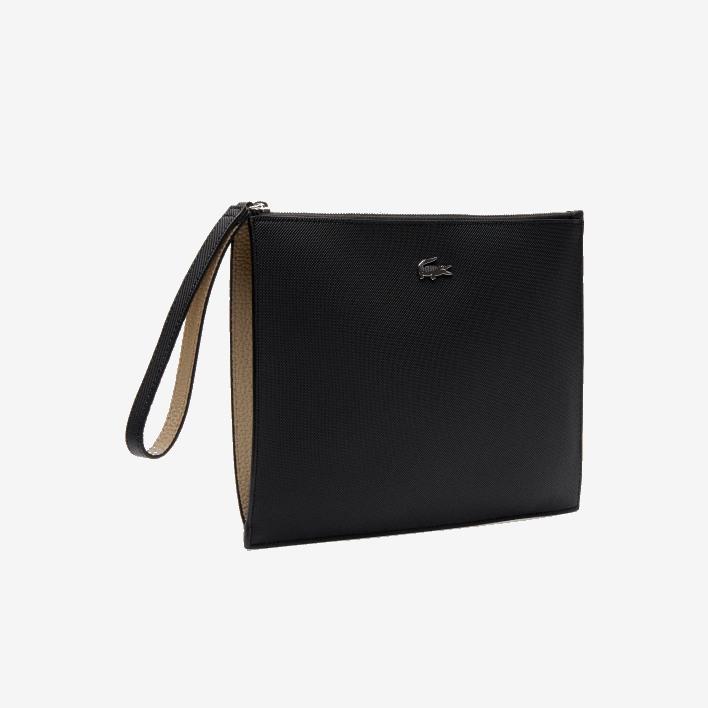 Lacoste Anna Coated Pique Canvas Zip Clutch 646T2817 Noir Krema A91 Women