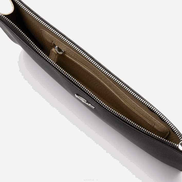 Lacoste Anna Coated Pique Canvas Zip Clutch 646T2817 Noir Krema A91 Women