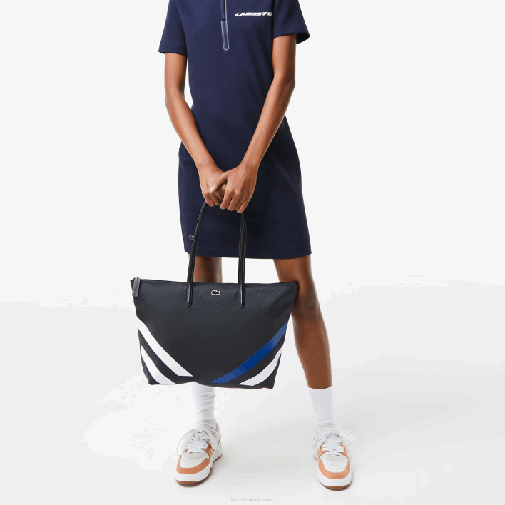 Lacoste Contrast Color-Block Stripes Shopping Bag 646T2890 Noir Marina Blanc K35 Women
