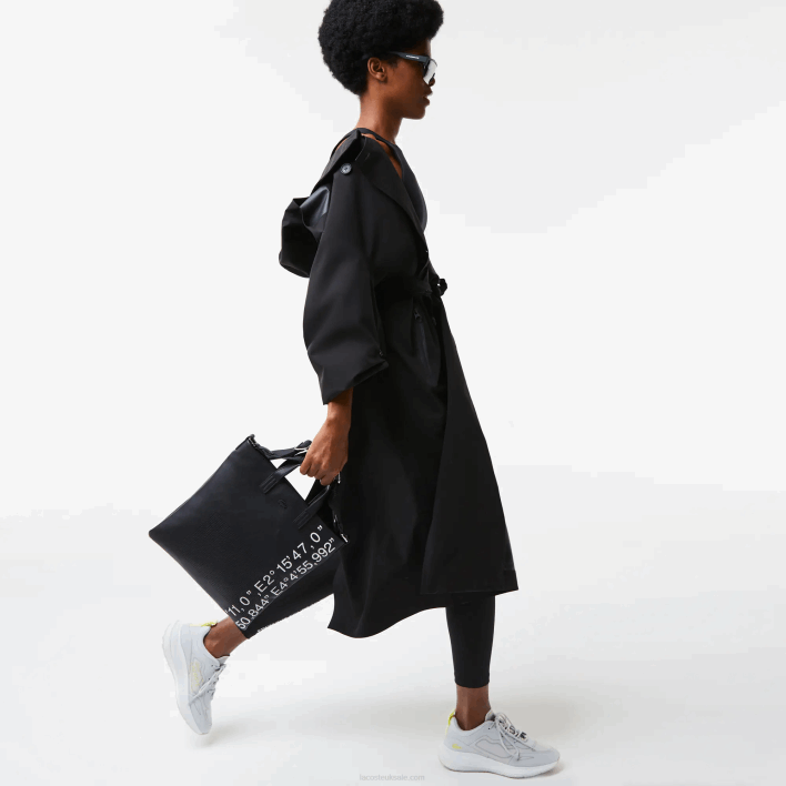 Lacoste Contrast Geographical Coordinate Shopping Bag 646T2829 Noir Blanc 279 Women