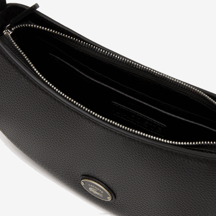 Lacoste Top Grain Leather Halfmoon Bag 646T2791 Black 000 Women