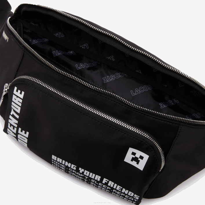 Lacoste x Minecraft Zippered Lightweight Nylon Waist Bag 646T2849 Minecraft Noir Blanc K00 Women