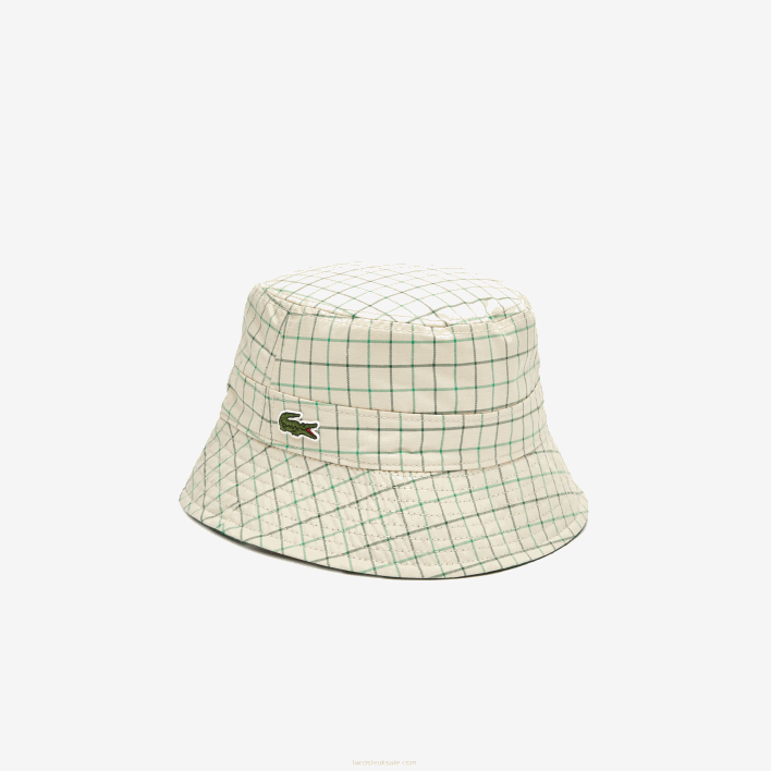 Lacoste Heritage Reversible Solid Or Check Bucket 646T2929 Beige Green EPP Women