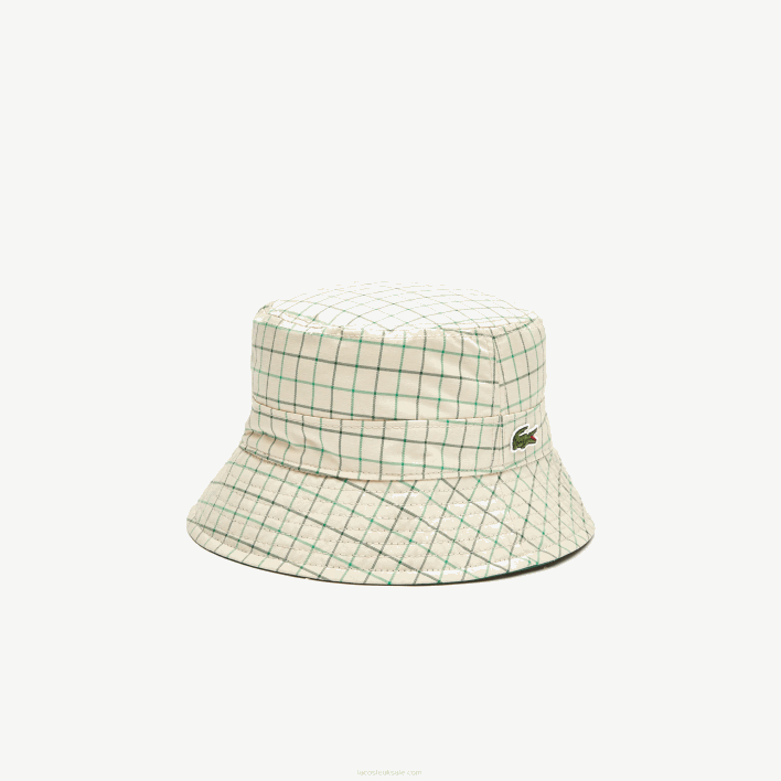 Lacoste Heritage Reversible Solid Or Check Bucket 646T2929 Beige Green EPP Women