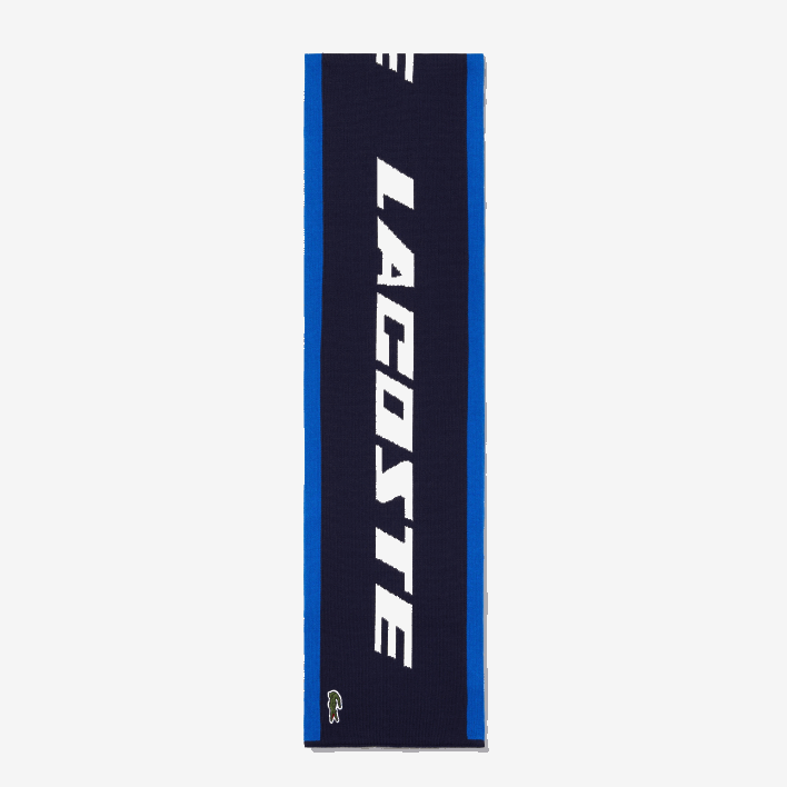 Lacoste Branded Color-Block Scarf 646T2926 Navy Blue White ST1 Women