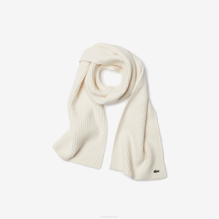 Lacoste Large Ribbed Wool Scarf 646T2911 White XFJ Women