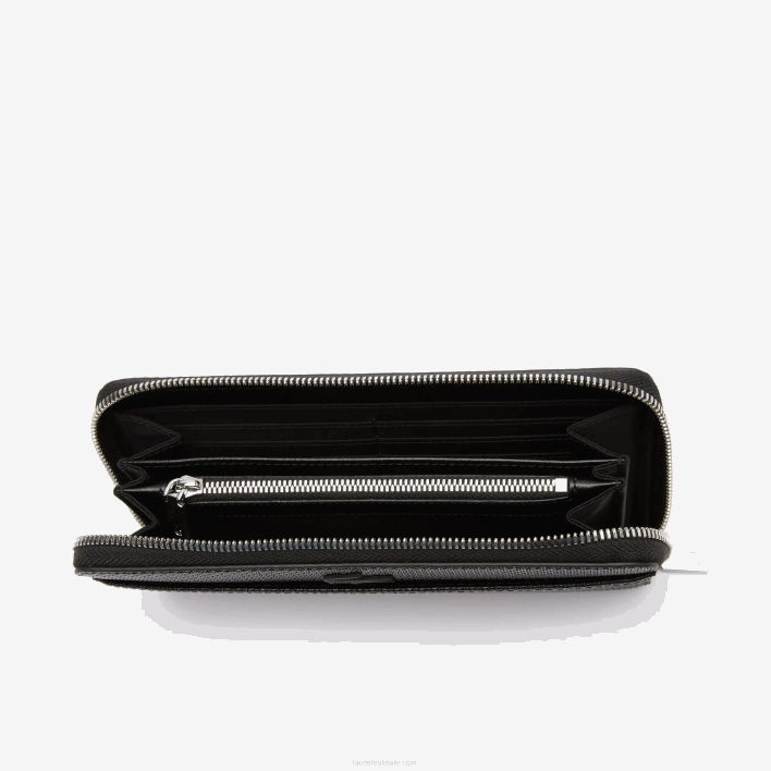Lacoste Chantaco Zipped Pique Leather Large Wallet 646T2891 Black 000 Women