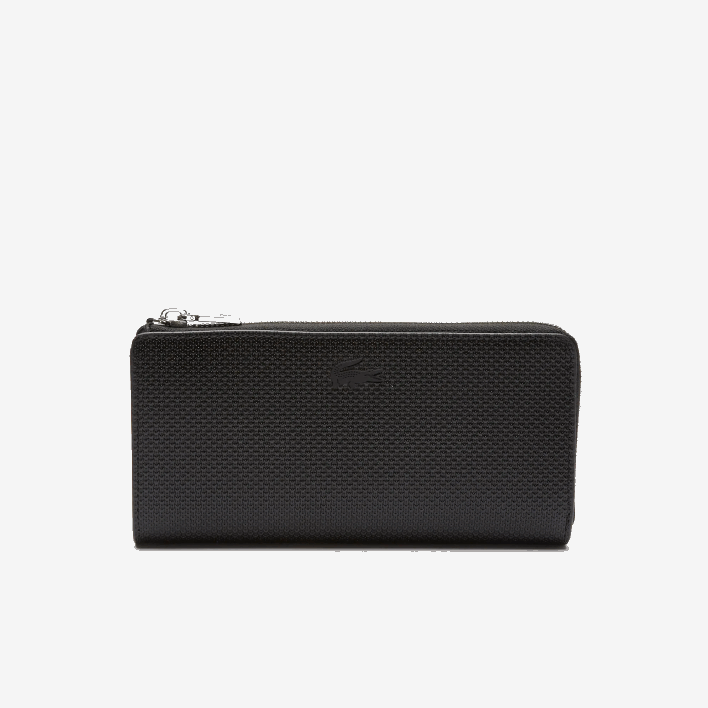Lacoste Chantaco Zippered Matte Pique Leather Wallet 646T2827 Black 000 Women