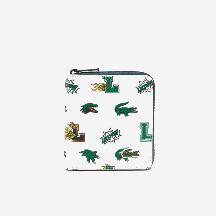 Lacoste Comic Print Small Zip Wallet 646T2893 Blanc Croc Allover L05 Women