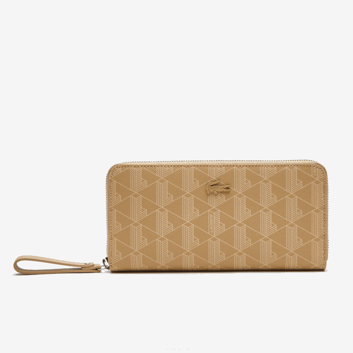 Lacoste Monogram Print Zip Wallet 646T2773 Viennois Beige L01 Women