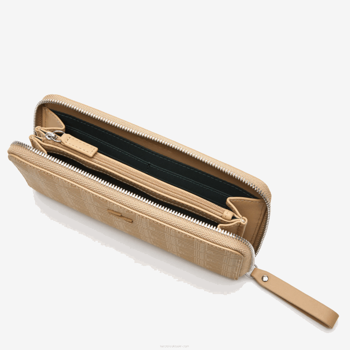 Lacoste Monogram Print Zip Wallet 646T2773 Viennois Beige L01 Women