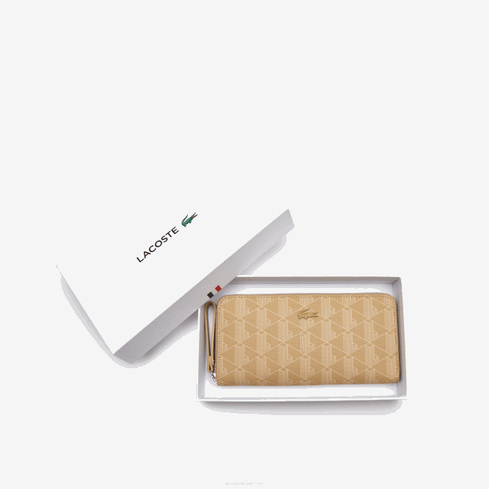 Lacoste Monogram Print Zip Wallet 646T2773 Viennois Beige L01 Women