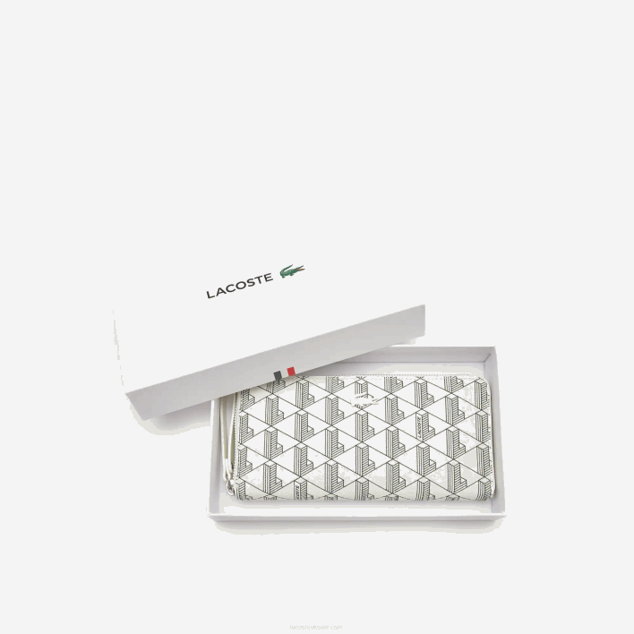 Lacoste Monogram Print Zip Wallet 646T2774 Farine Sinople F89 Women