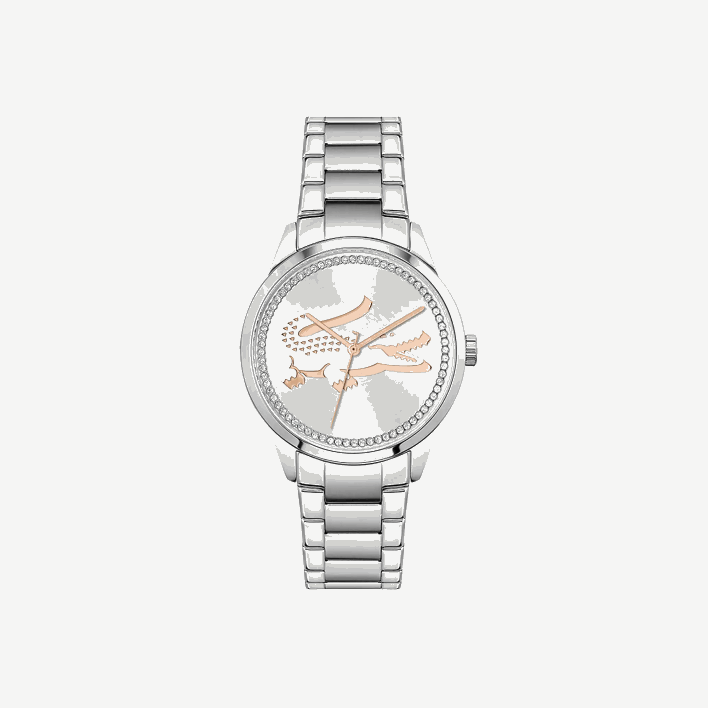 Lacoste Ladycroc 3 Hands Watch - Silver With Stainless Steel Bracelet 646T2923 Black 000 Women